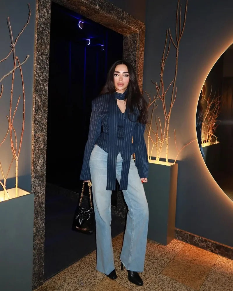 Trendix Elegant Blazer 2 Piece Sets Women V Neck Patchwork Scarf Lace Up Jackets Femme Bodycon Skirt And Commuting Blazers Suits RT220