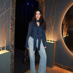 Trendix Elegant Blazer 2 Piece Sets Women V Neck Patchwork Scarf Lace Up Jackets Femme Bodycon Skirt And Commuting Blazers Suits RT220