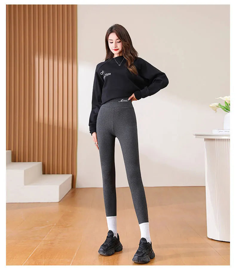 Women Leggings Winter Velvet Thickened Cotton Stretchy Legging High Waist Solid Casual Fleece Warm Tights Pants RT220