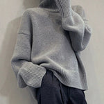 Jmprs Lazy Wind Grey Turtleneck Sweaters Women Vintage Loose Knitted Pullovers Streetwear Retro Harajuku Long Sleeve Simple Tops RT220