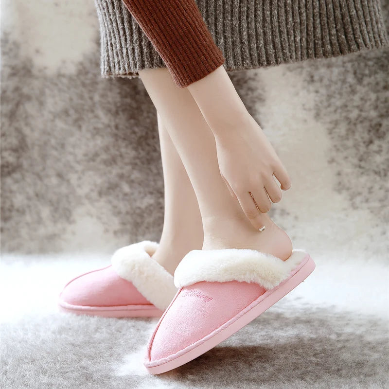 Winter Women Slippers Furry Home Floor Shoes Warm Indoor Slides Men Bedroom Slippers Plush Couples Footwear Soft Non-slip Shoes RT220