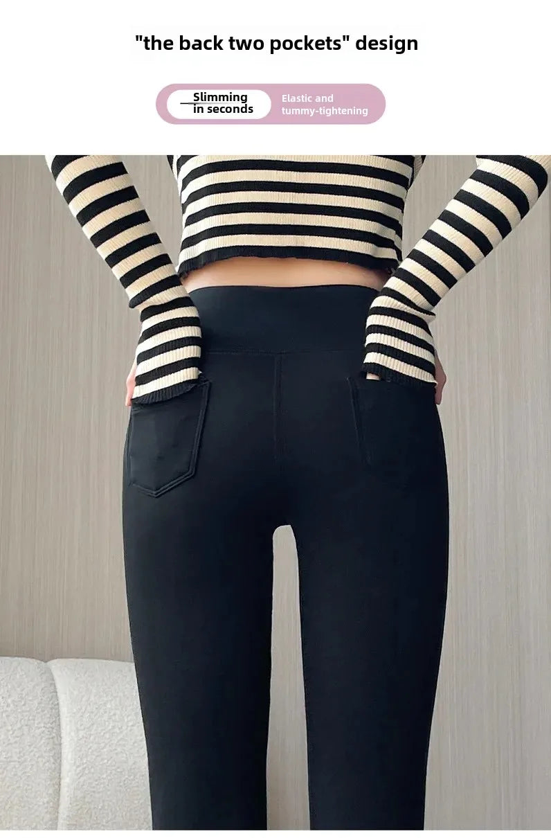 Thickened Black Gold 600g Micro Flared Shark Suit Women's Outerwear High-Waisted Slimming Bell-Bottom Pants High Elasticity RT220