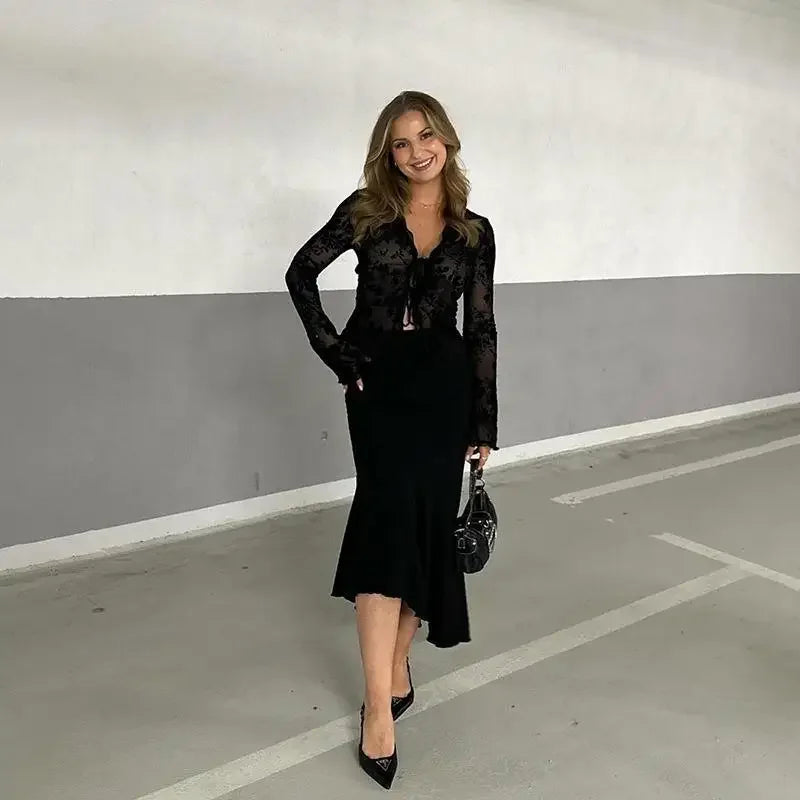 Fashionable Chiffon Blouse Elegant Slim Fit Tweed Style Flare Sleeve Top For Women Autumn 2024 New Arrival Smooths Your Silhouet RT220