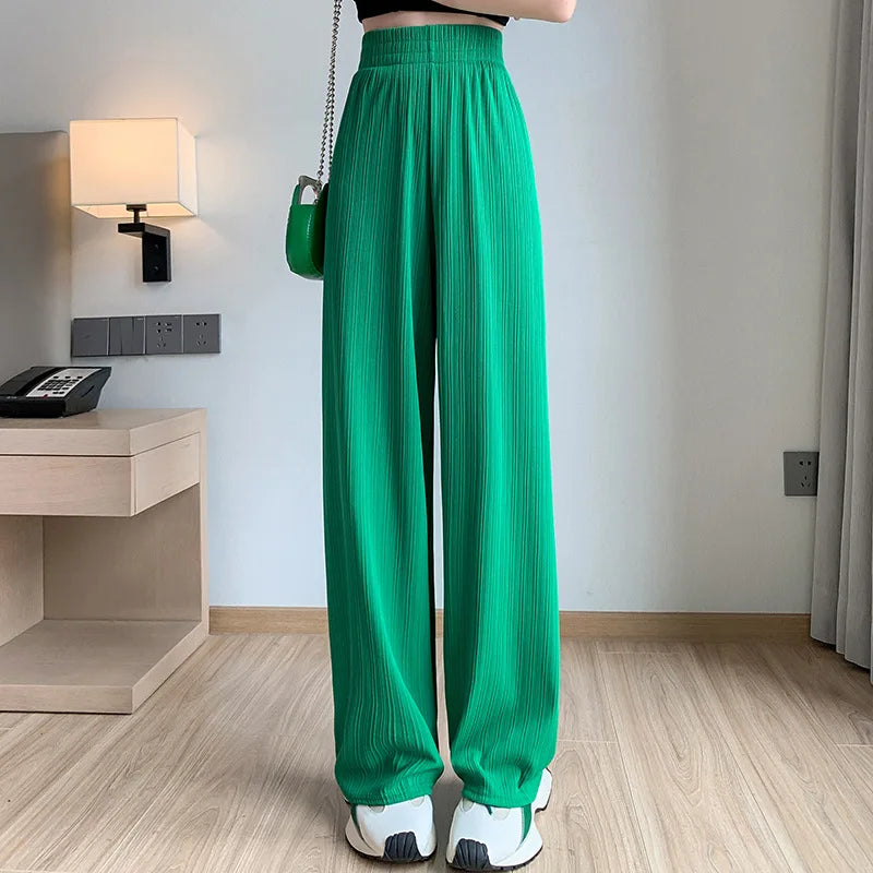 Thin Summer Wide-leg Pants Ice Filament Permeability Women Spring  Women Elastic Waist Stright Long Wide Leg Pants Casual Female RT220