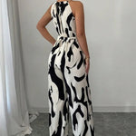 Fashion Women Jumpsuit Sexy Halter Print Sleeveless High Waist Lace-up Wide Leg Pants Long Jumpsuits Female Casual Lady Jumpsuit RT220