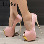 Liyke Sexy Peep Toe Party Nachtclub Stripper Pole Dance High Heels Wedding Prom Shoes Stiletto Women Platform Pumps Size 34-45 RT220