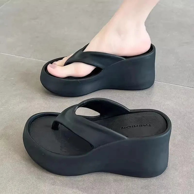 7CM Women's High Heeled Slippers Fashion Street Slides Outdoor Flip Flops Light EVA Comfortable Heightening Shoes RT220