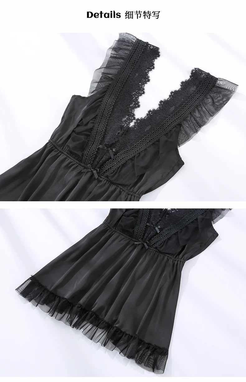 2022 New Sleepwear Women Summer Silk Nightdress Beauty Back Night Dress Home Clothes Nightwear Sleepshirts Satin Negligee RT220