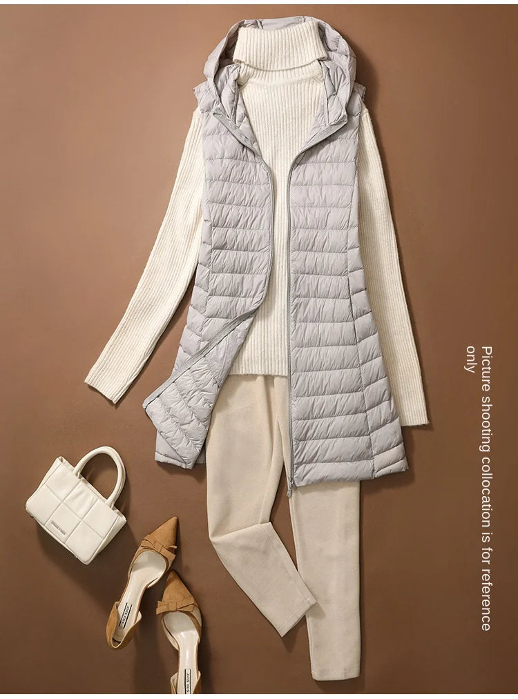 New Fashion Female Sleeveless Jacket Women Winter Light White Duck Down Jacket Slim Puffer Vest Portable Windproof Down Coat RT220