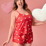 Plus-Size XL-5XL Women Pajama Set Nightgowns Cami Shorts Nightclothes  Sleeveless Nightwear Red Love Print Soft Sleepwear Summer RT220
