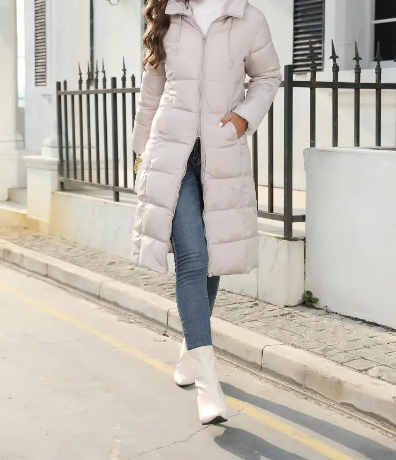 Winter New Hooded Mid Length Slim Fit Warm Long Sleeve Solid Color Jacket For Women,3 Colors RT220