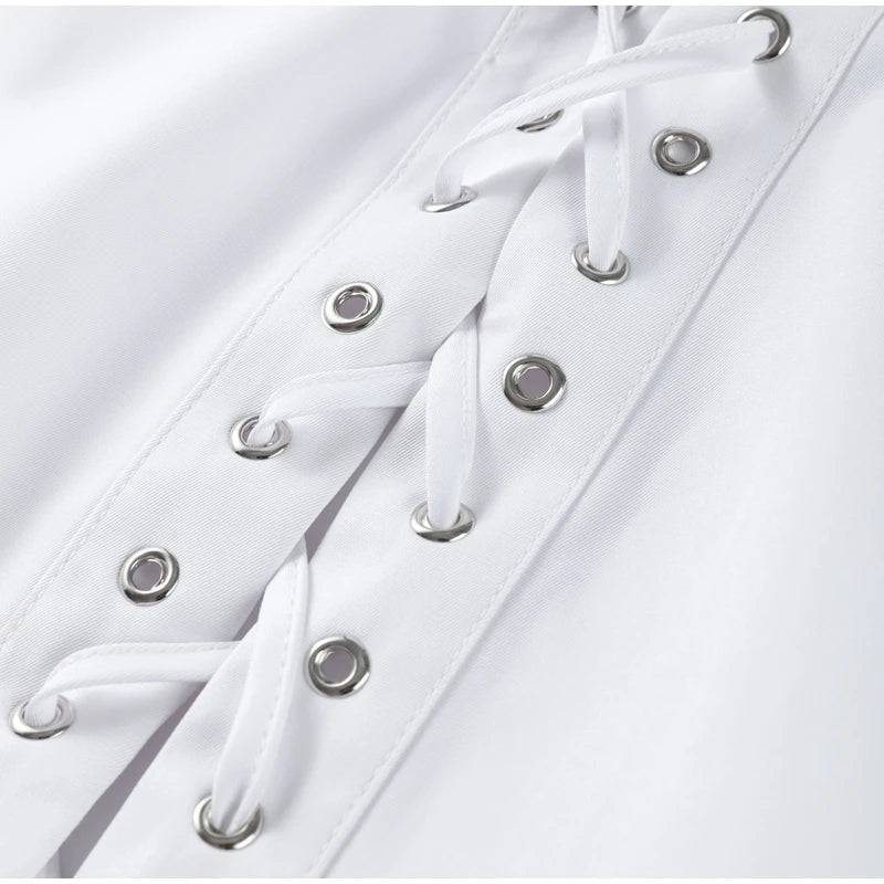 Fashion White Lapel Oversize Long Sleeve Shirts 2025 Spring New Weave Drawstring Blouse Lady Holiday Beach Street Chic Loose Top RT220