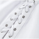 Fashion White Lapel Oversize Long Sleeve Shirts 2025 Spring New Weave Drawstring Blouse Lady Holiday Beach Street Chic Loose Top RT220