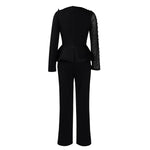 Luxury Jumpsuits & Rompers for Women Round Neck Beaded Transparent Sleeve High Waisted Elegant Female Birthday Party Overalls RT220