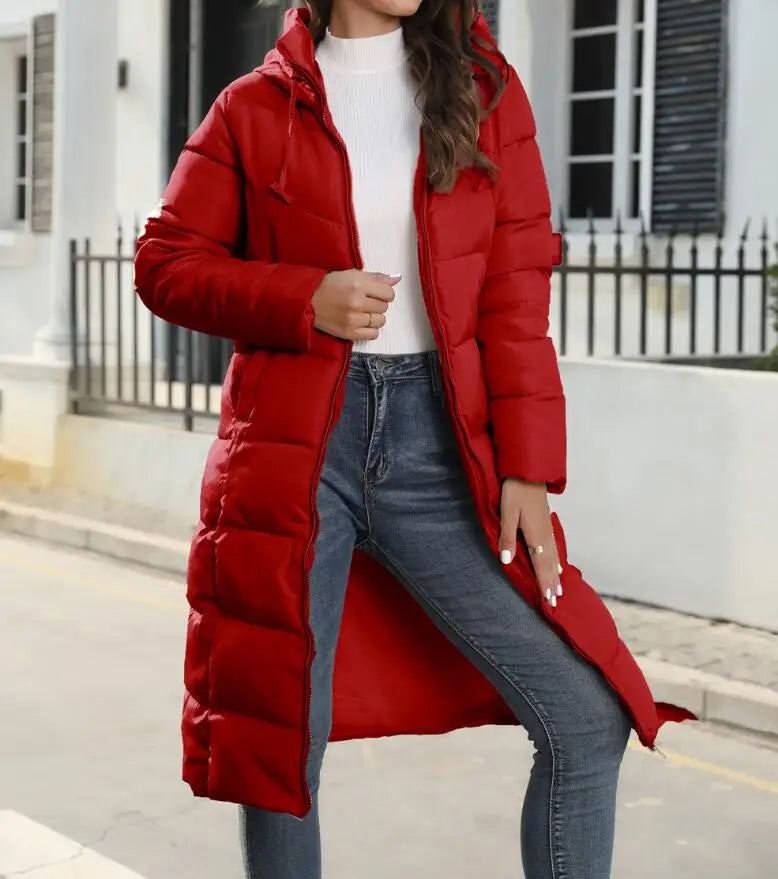 Winter New Hooded Mid Length Slim Fit Warm Long Sleeve Solid Color Jacket For Women,3 Colors RT220