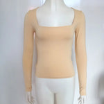 Sexy Solid Color Square Collar Elastic Slim T Shirt Women Long Sleeves Bottoming Shirt Ladies Tee Shirt Tops Camisetas Mujer RT220