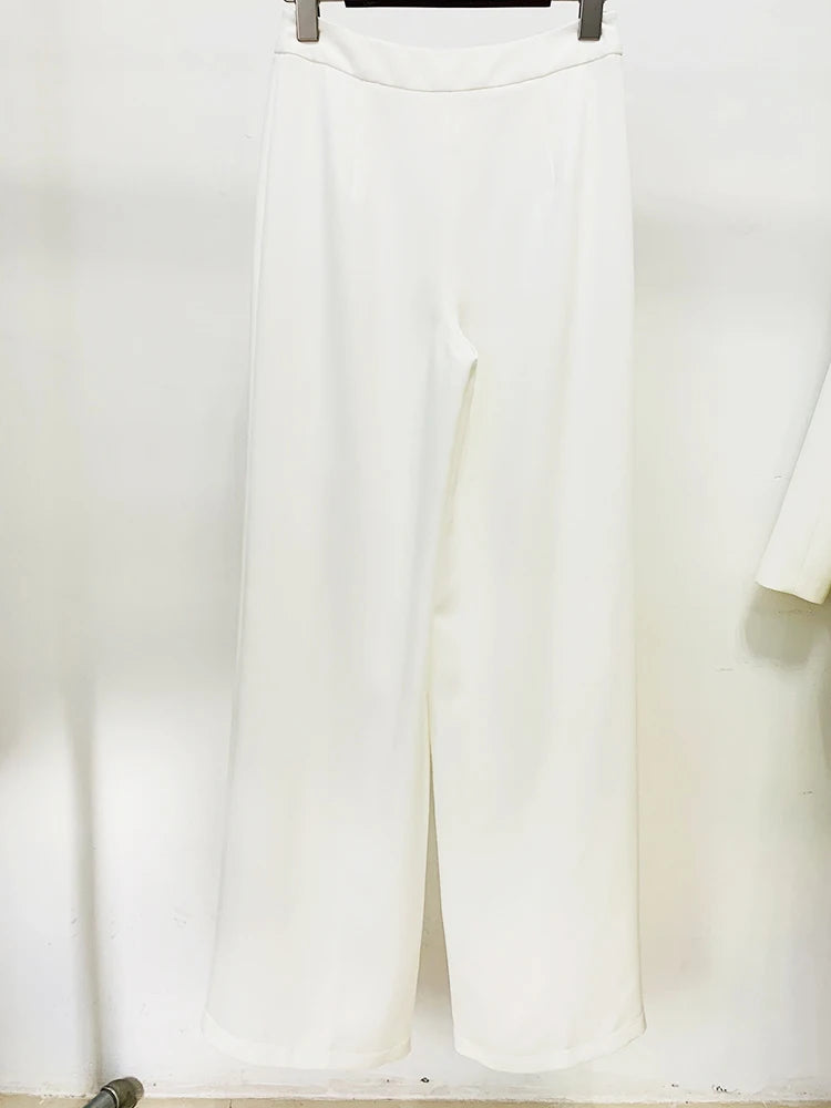 HIGH STREET Newest 2024 Designer Runway Suit Set Women's Lacing Belt Blazer Pleated Zip Pants Set 2pcs Set RT220