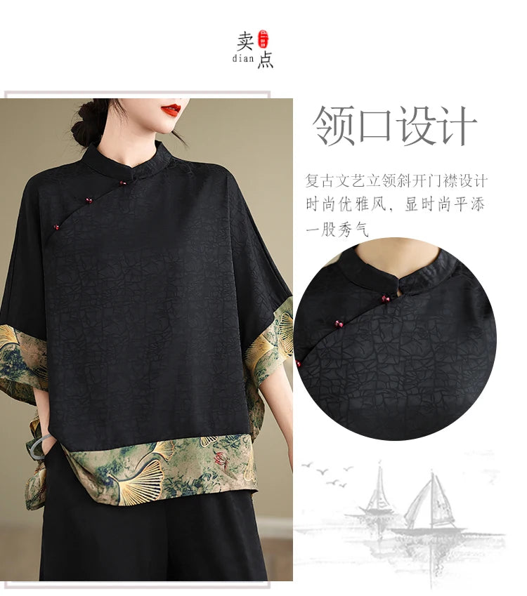 Oversized Summer Pullover T-Shirt Tops Women Print Patchwork Fashion Casual Loose Pleated Ladies Blouses Short Sleeve Woman Tops RT220