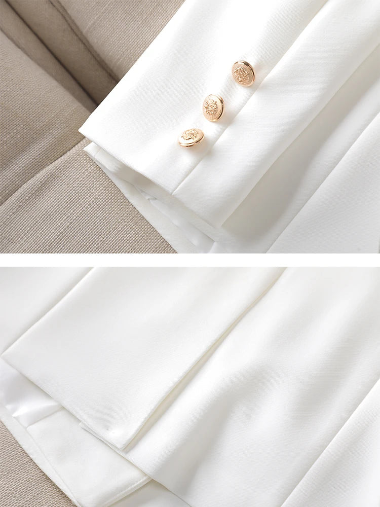 Gray Black Blue White Fashion Women Pant Suit Long Sleeve Solid Ladies Blazer and Trouser Formal 2 Piece Set For Autumn Winter RT220