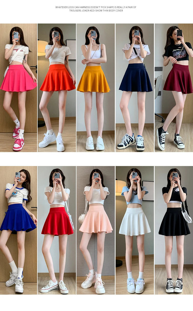 ITOOLIN Women Sweet Solid Color Preppy Skirts Casual Wide Leg High Waist Mini Skirts Women Harajuku Pleated A-line Skirts New RT220