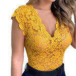 Sexy Deep V Neck Sleeveless Lace Blouse Shirts Summer Fashion Women Lace Patchwork Pullover Tops XCDZ-540738 RT220