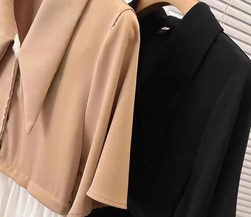 Spliced fake Two-piece Polo Collar Suit Shirt for Women in Summer Loose and Versatile Slim Top RT220