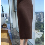 Mink Cashmere Midi Skirt For Women In Autumn And Winter, Mid Length, High Waist, Slimming, Knitted Versatile, Hip Hugging Skirts RT220