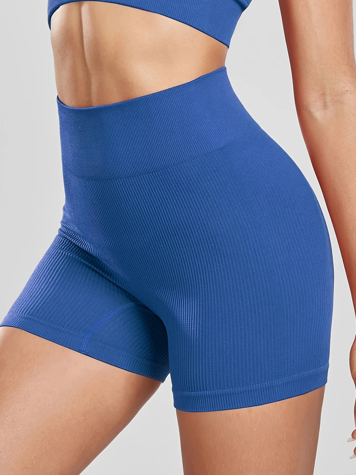 Women's Solid Color High Waist Simple Yoga Fitness Daily Ribbed Sports Cycling Leggings RT220