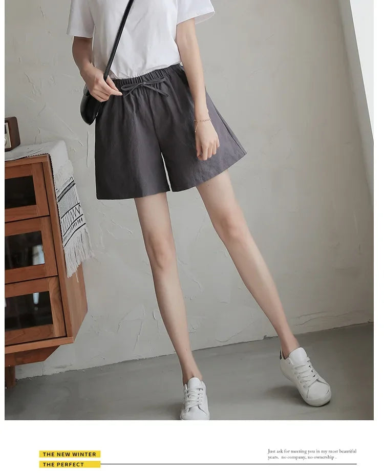 High Waisted Casual Linen Shorts Women Gym Workout Shorts Cotton Short Pants Loose-fitting Ladies Short Femme Women Shorts Sport RT220