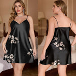 Plus Size 3XL 4XL 5XL Chemise Nightgown Summer New Female Satin Sleepwear Sexy Print Flower Strap Nightdress Homewear Negligee RT220