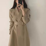 New 2025 Spring Summer Mid-length Small Thin Suit Vintage Belt Korean Fashion Casual Temperament Blazers for Women Clothing RT220