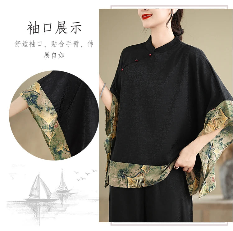 Oversized Summer Pullover T-Shirt Tops Women Print Patchwork Fashion Casual Loose Pleated Ladies Blouses Short Sleeve Woman Tops RT220