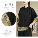 Oversized Summer Pullover T-Shirt Tops Women Print Patchwork Fashion Casual Loose Pleated Ladies Blouses Short Sleeve Woman Tops RT220