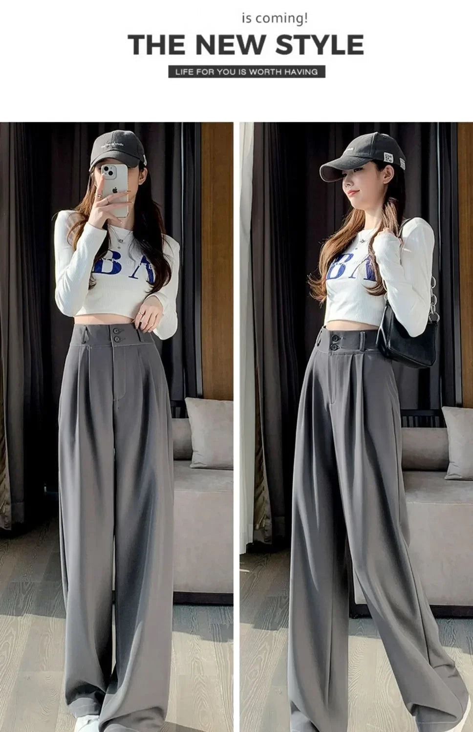 Elegant Wide Leg Pants Women Korean Style High Waist Black Baggy Pants Office Ladies Fashion Loose Suit Trousers Streetwear 2024 RT220