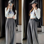 Elegant Wide Leg Pants Women Korean Style High Waist Black Baggy Pants Office Ladies Fashion Loose Suit Trousers Streetwear 2024 RT220
