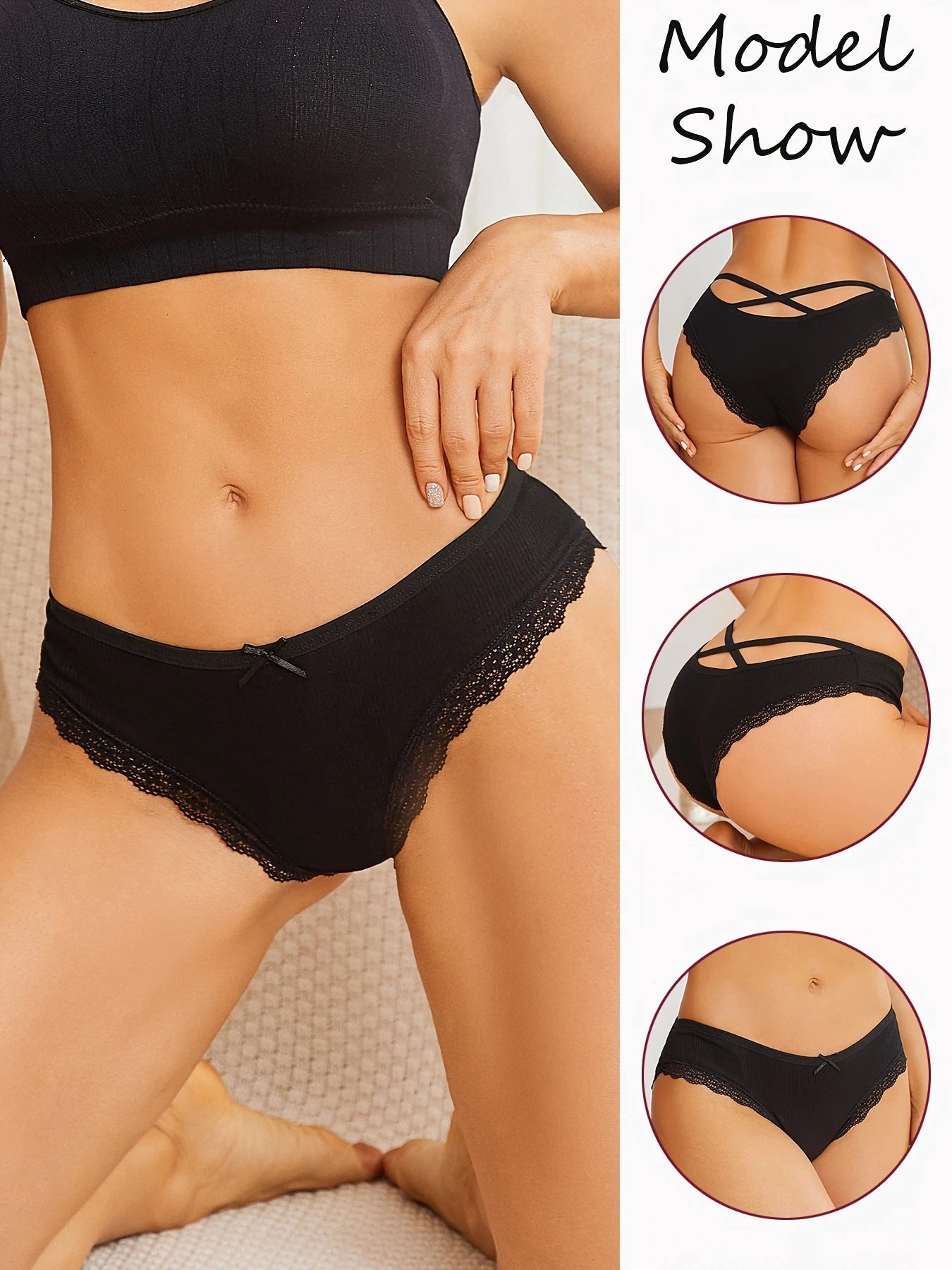Women Cotton Panties 3PC Sexy Lace Brazilian Panties Cotton Low Rise Underwear for Female Bow Hollow Out Soft Intimates Lingerie RT220
