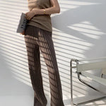 Autumn Winter Casual Thick Knitted Pant Women Long Trousers Elastic High Waist Kniting Wide Leg Pants Striped Pantalon RT220