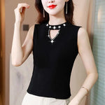 Women Spring New Fashion Sweet Pullovers Base Layers Candy Color Diamonds Hollow Out Knit Vest Slim Versatile Sleeveless Tops RT220