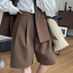 [LANMREM] Pleated Wool Shorts For Women High Waist Straight Office Lady Loose Clothing Korean Style 2025 Summer New 26D8692 RT220