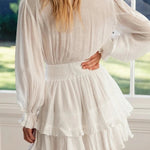 Sexy Cascading Ruffles Women Long Sleeve Mini Dress Deep V-Neck Lace-Up Casual Ladies Party Dress Sweet Streetwear Dropshipping RT220