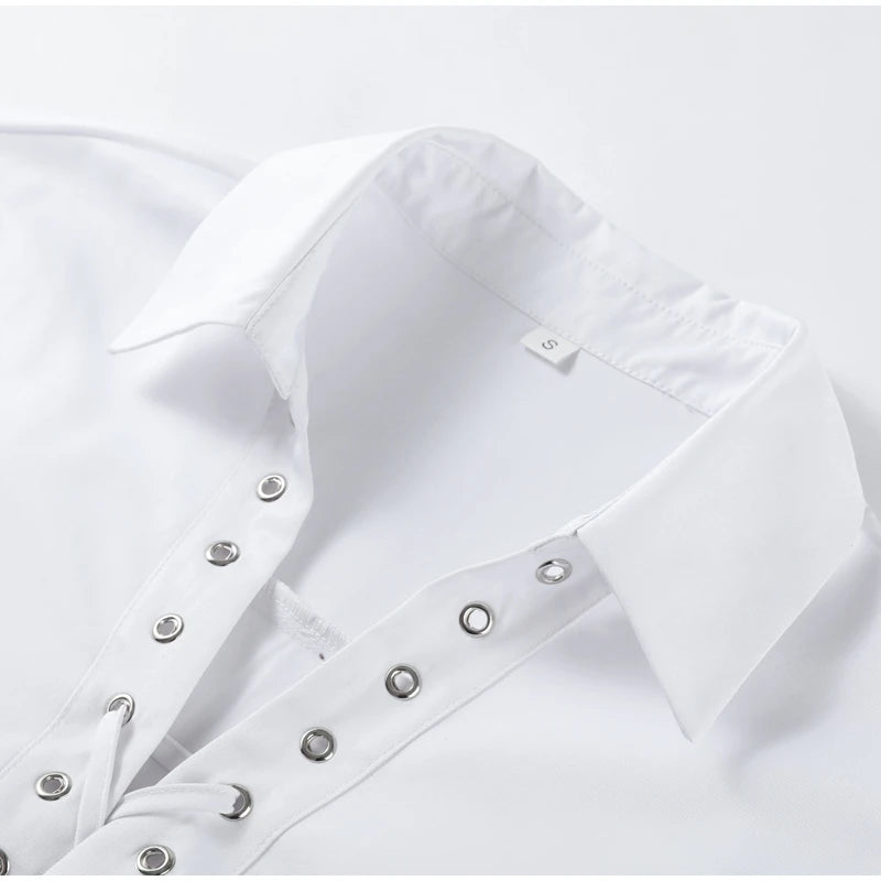 Fashion White Lapel Oversize Long Sleeve Shirts 2025 Spring New Weave Drawstring Blouse Lady Holiday Beach Street Chic Loose Top RT220