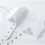 Fashion White Lapel Oversize Long Sleeve Shirts 2025 Spring New Weave Drawstring Blouse Lady Holiday Beach Street Chic Loose Top RT220