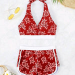 2025 Halter Sporty Bikinis Printed Swimsuit Women High Waist Shorts Swimwear Female Bathers Bathing Swimming Swim Suit Beachwear RT220