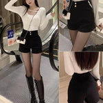 Plus Velvet Thicker Shorts Women Korean Style All-match Sexy Kpop High Waist Autumn Winter Club Streetwear Fashion Solid Buttons RT220