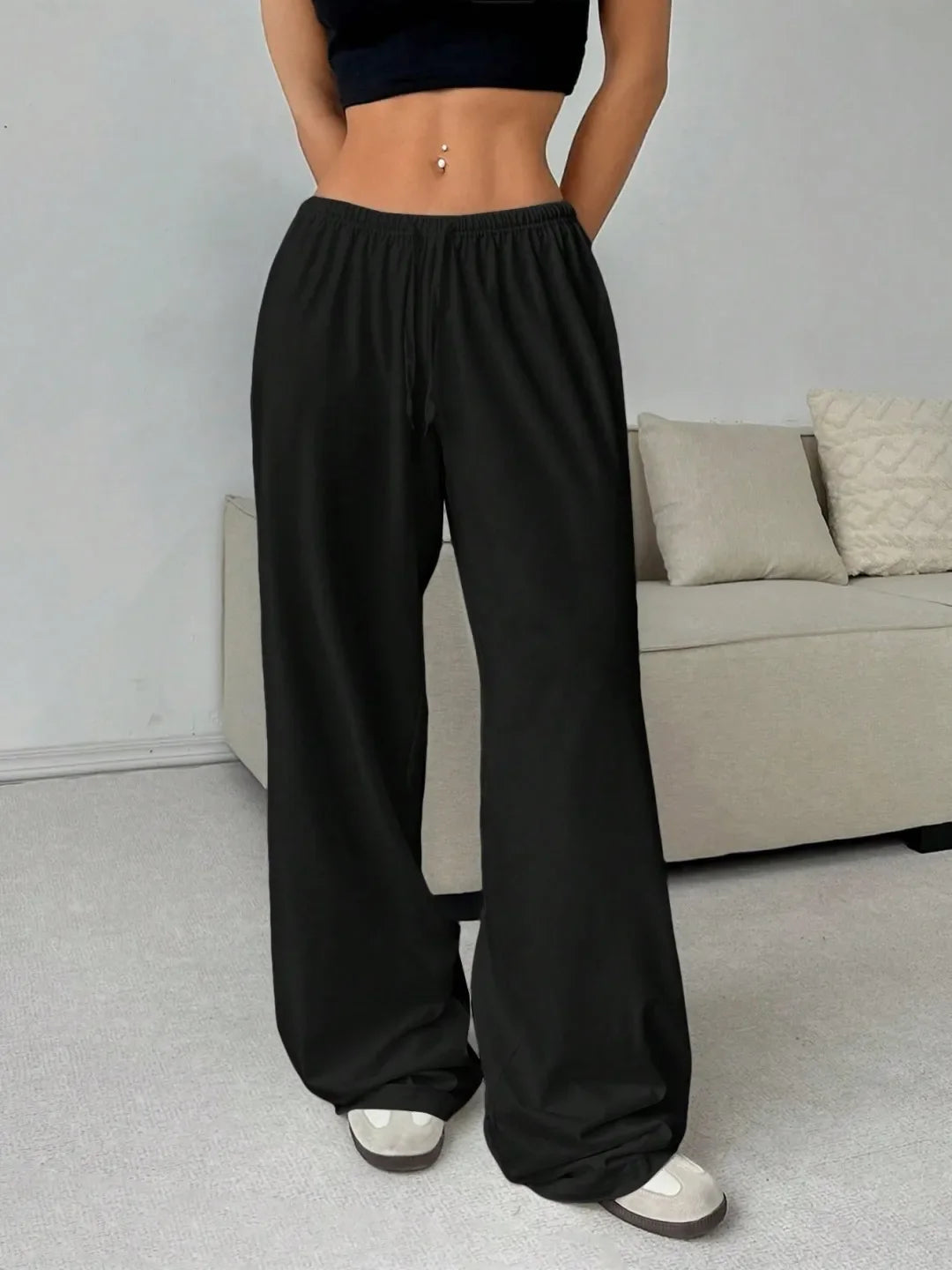 Loose Wide Leg Pants Women's Casual Knitted Loose Long Trousers Spring Summer New Style Elastic Waist Comfortable Female Fashion RT220