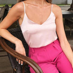 Spaghetti Strap Top Women Halter V Neck Basic White Cami Sleeveless Satin Silk Tank Tops Women Summer 2025 Camisole RT220