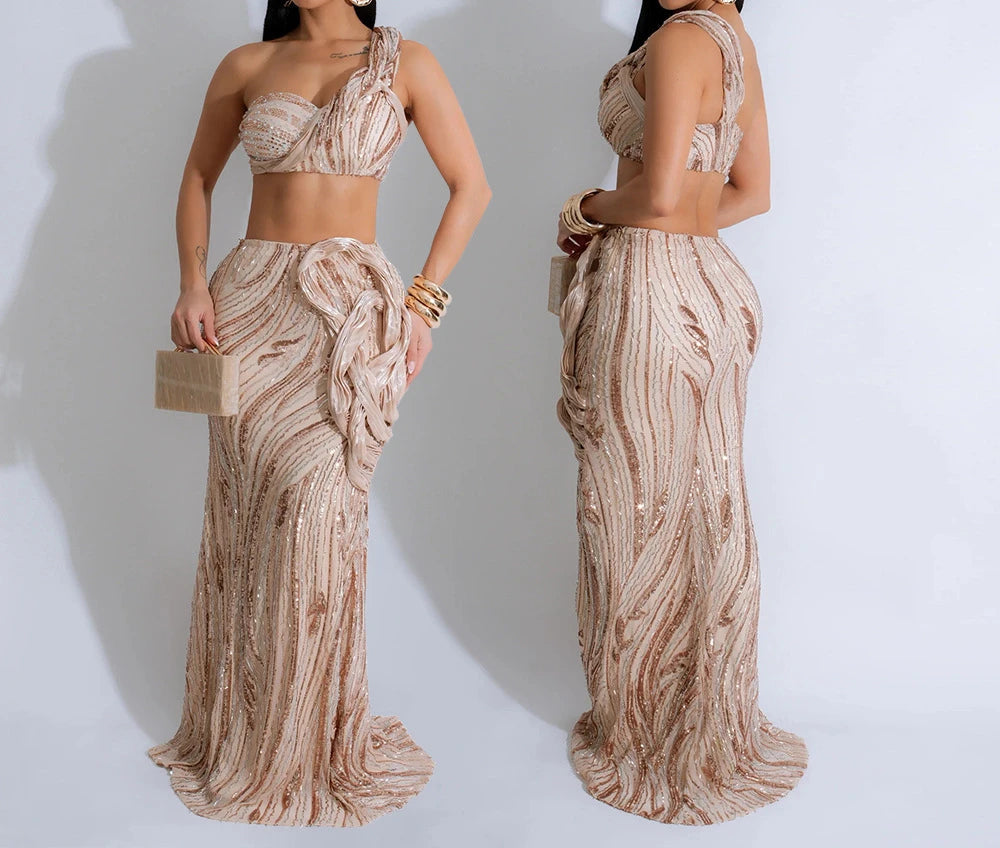 Sexy One-shoulder Long Summer Dress Sequin Birthday Holiday Elegant Party Evening Dresses Luxury Womens Prom Dresses XSY29 RT220