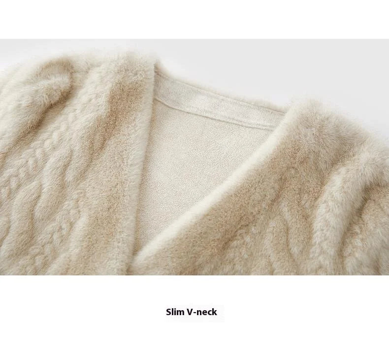 Women Fur Cardigan Thickened Long 2024Autumn Winter V-neck Jacket Female Loose Simple Leisure With Buttons Casual Faux Fur Coat RT220