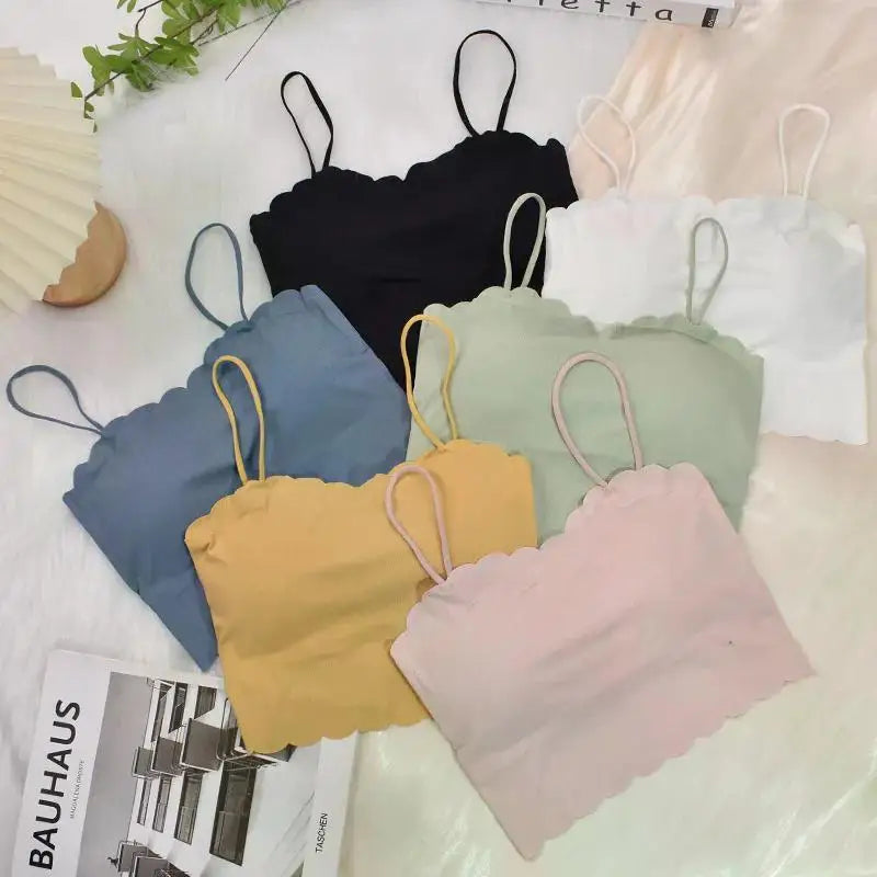 2024 Fashion Summer Sexy Sports Bras for Women Push Up Lingerie Ice Silk Seamless Word Sling Female Tube Top White Top Tanks RT220