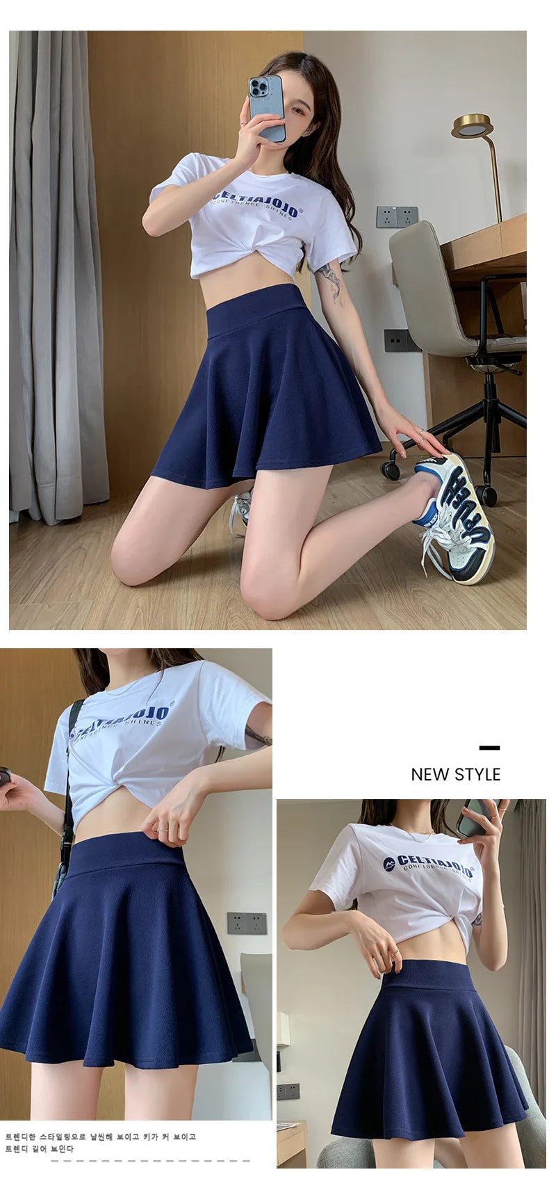 ITOOLIN Women Sweet Solid Color Preppy Skirts Casual Wide Leg High Waist Mini Skirts Women Harajuku Pleated A-line Skirts New RT220